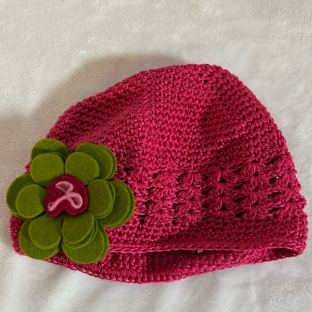 Baby Hand Crochet and Felt Flower Hat